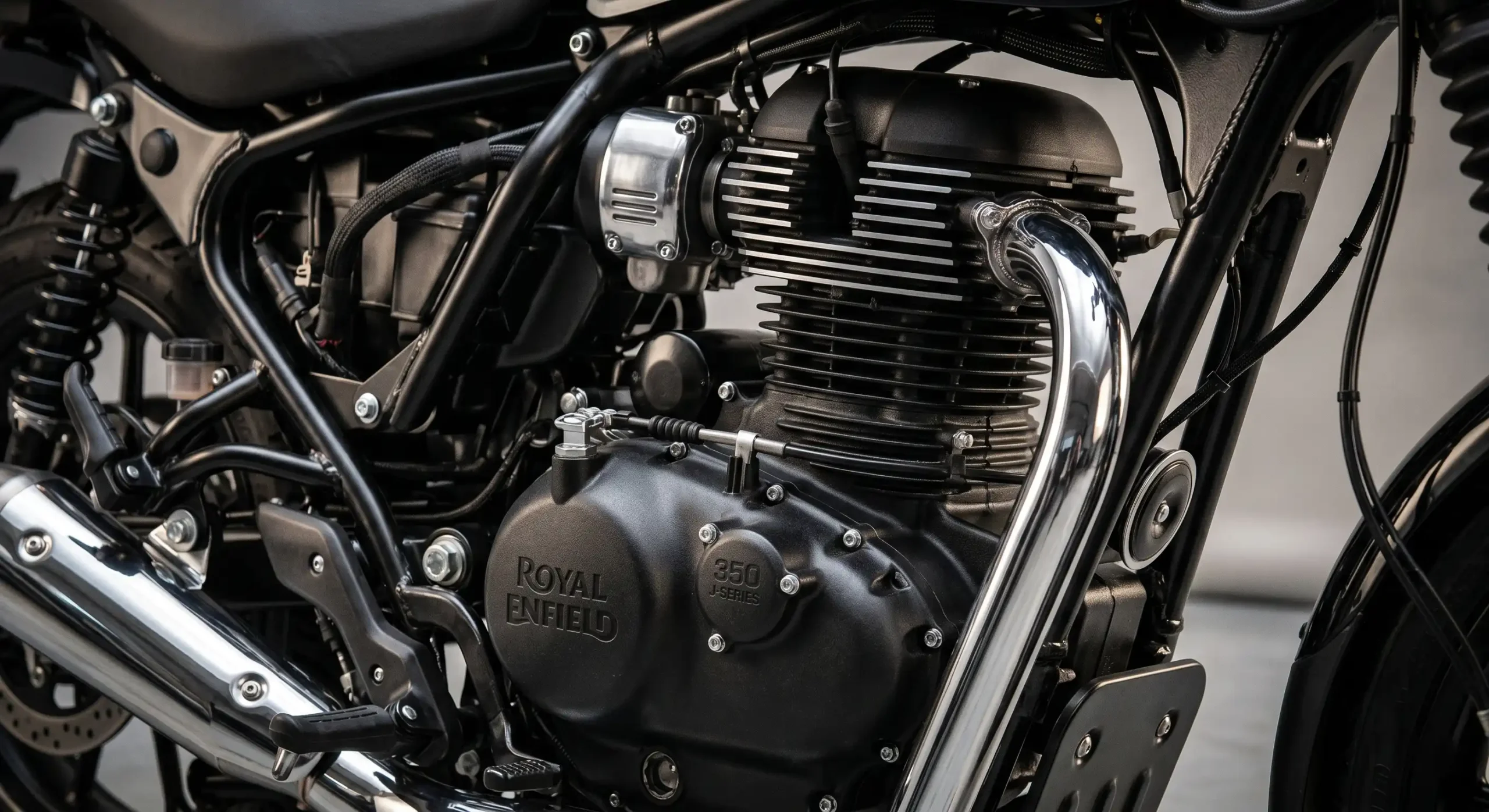 Close-up of the Royal Enfield Hunter 350 349cc engine